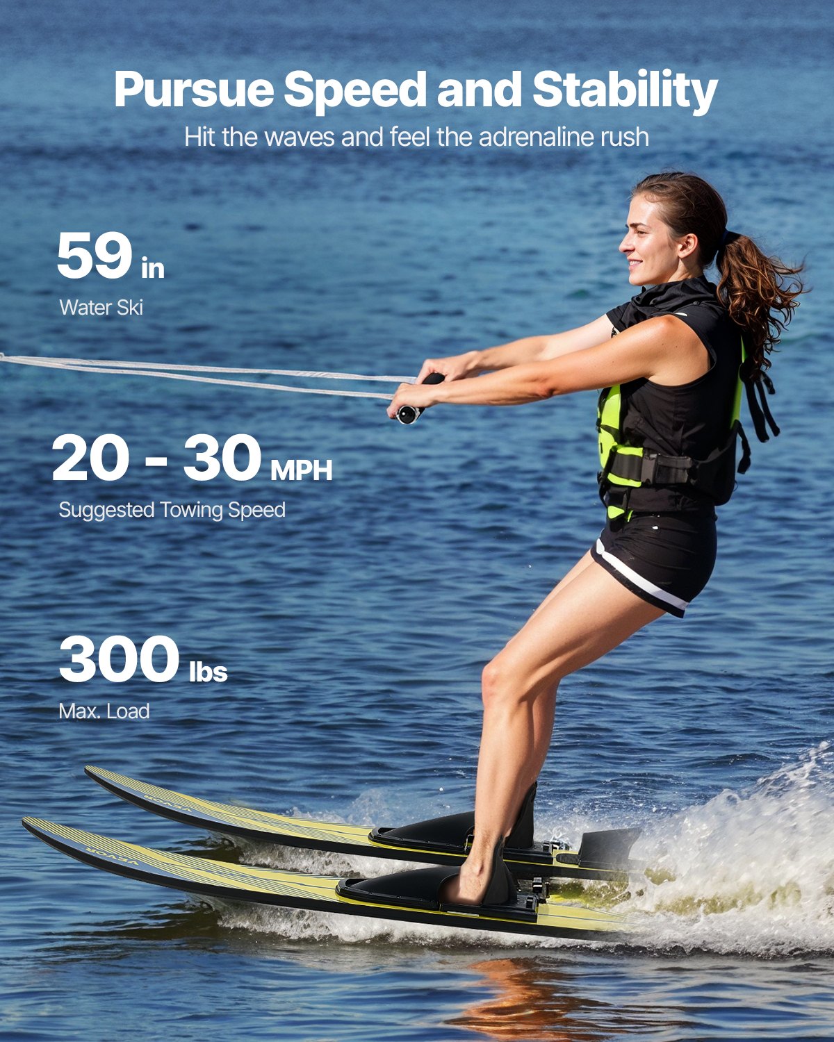 150 cm Water Skis Combo Adults Water Skis with X-7 Adjustable Bindings V952-HSQSJK54INCHM9FM6V0
