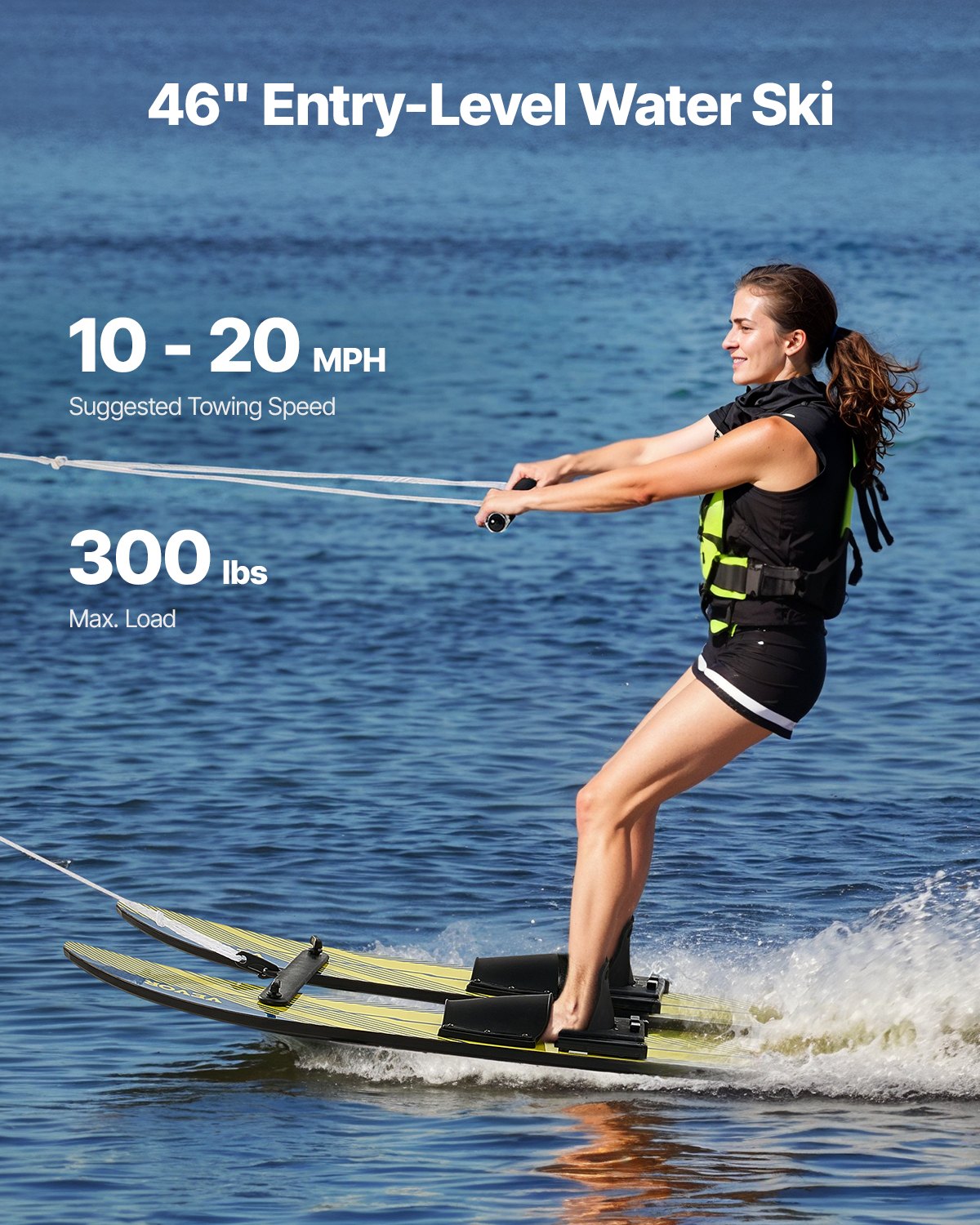 Water Skis 116.8 cm / 46 inch, Water Ski Trainers with X-7 Adjustable Bindings, Double-Handle Rope & V952-HSQXLK48INCH09XP1V0