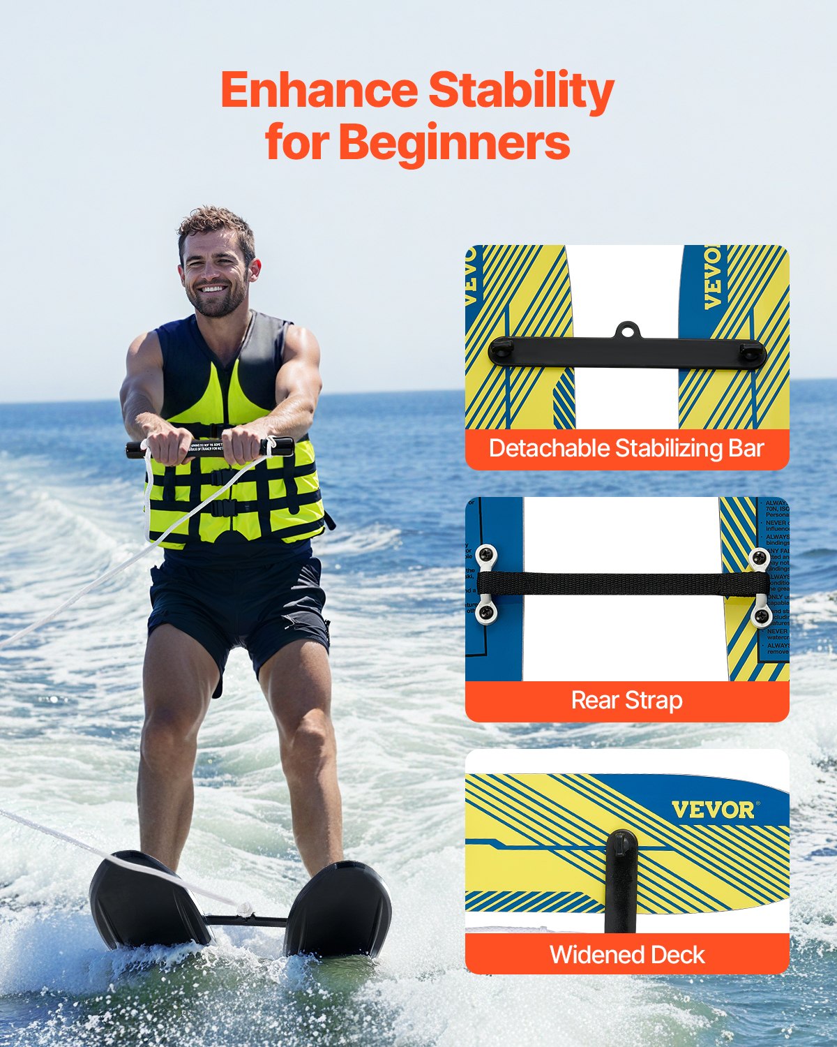 Water Skis 116.8 cm / 46 inch, Water Ski Trainers with X-7 Adjustable Bindings, Double-Handle Rope & V952-HSQXLK48INCH09XP1V0