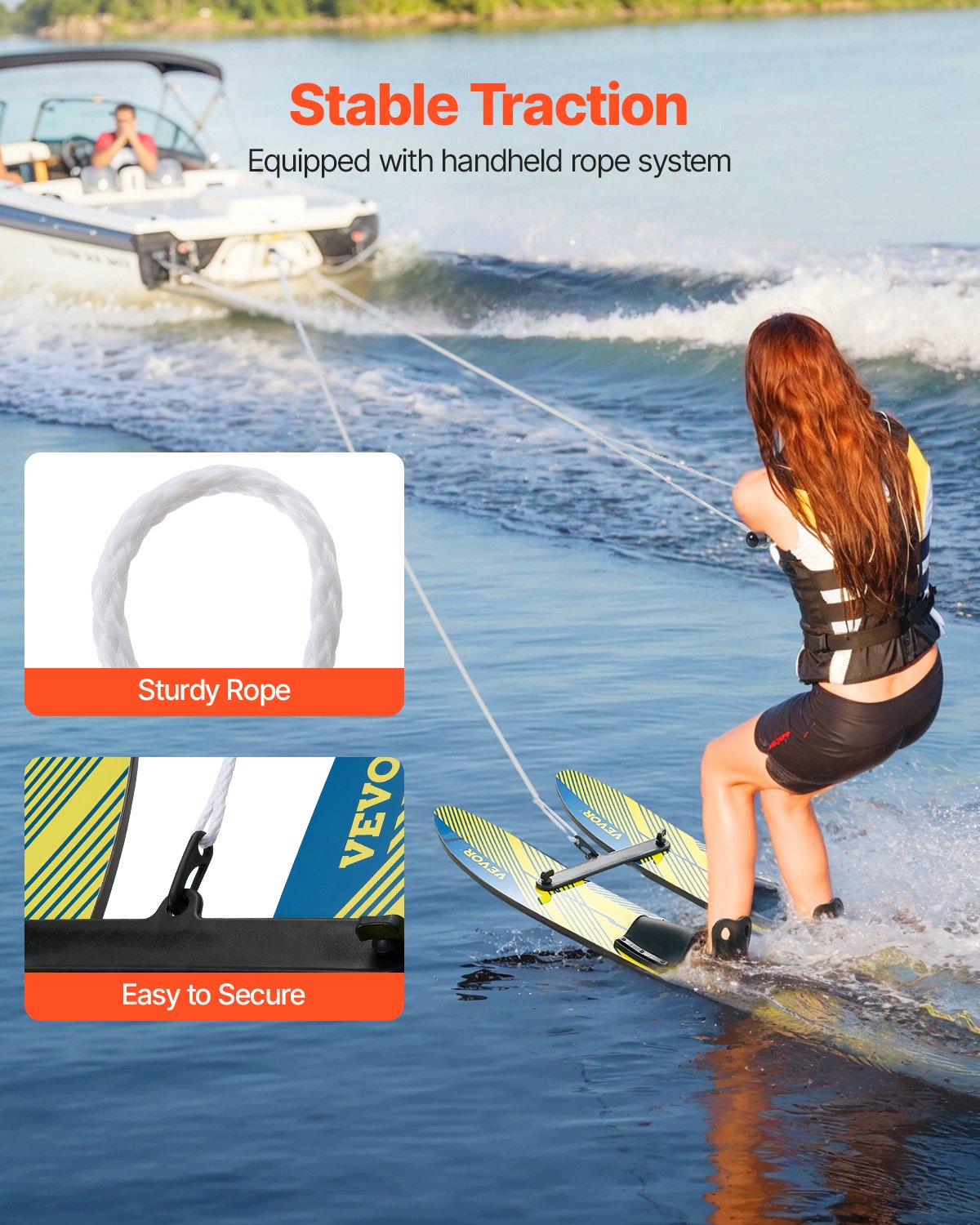 Water Skis 116.8 cm / 46 inch, Water Ski Trainers with X-7 Adjustable Bindings, Double-Handle Rope & V952-HSQXLK48INCH09XP1V0
