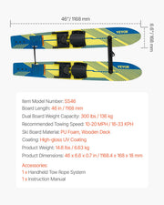 Water Skis 116.8 cm / 46 inch, Water Ski Trainers with X-7 Adjustable Bindings, Double-Handle Rope & V952-HSQXLK48INCH09XP1V0