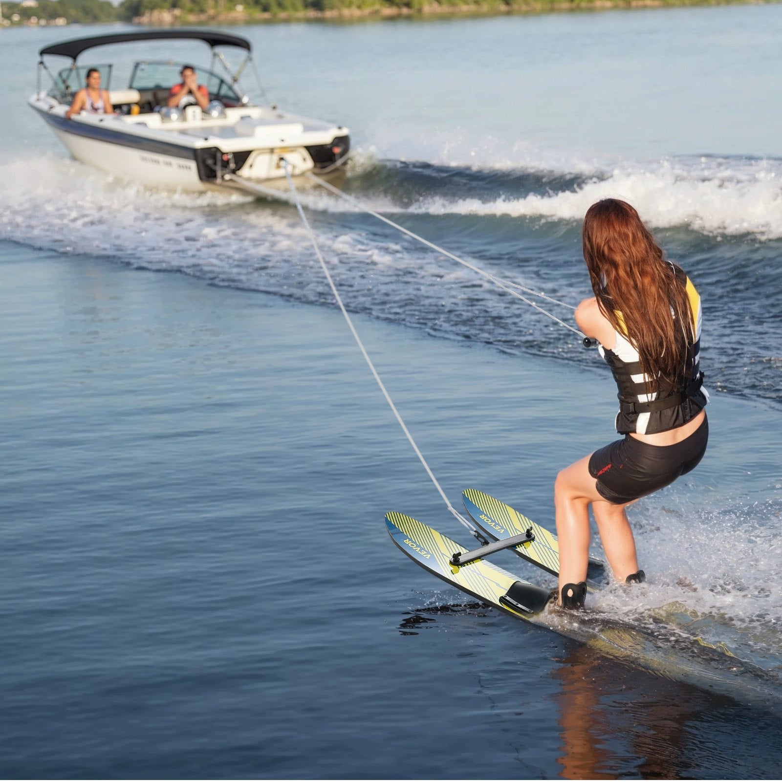 Water Skis 116.8 cm / 46 inch, Water Ski Trainers with X-7 Adjustable Bindings, Double-Handle Rope & V952-HSQXLK48INCH09XP1V0