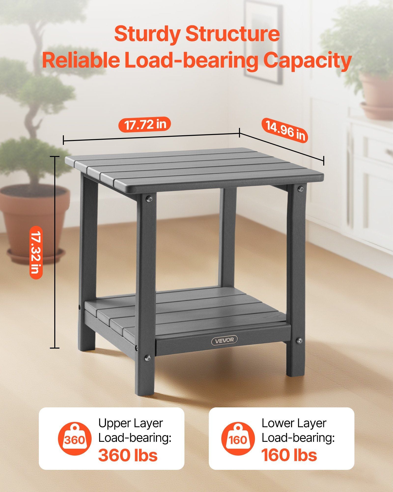 Outdoor Side Table, 450W x 380D x 440H mm, Double Layer HDPE Outside End Table for Easy Maintenance, V952-HWBZHDPEJXZMOR2RE001V0