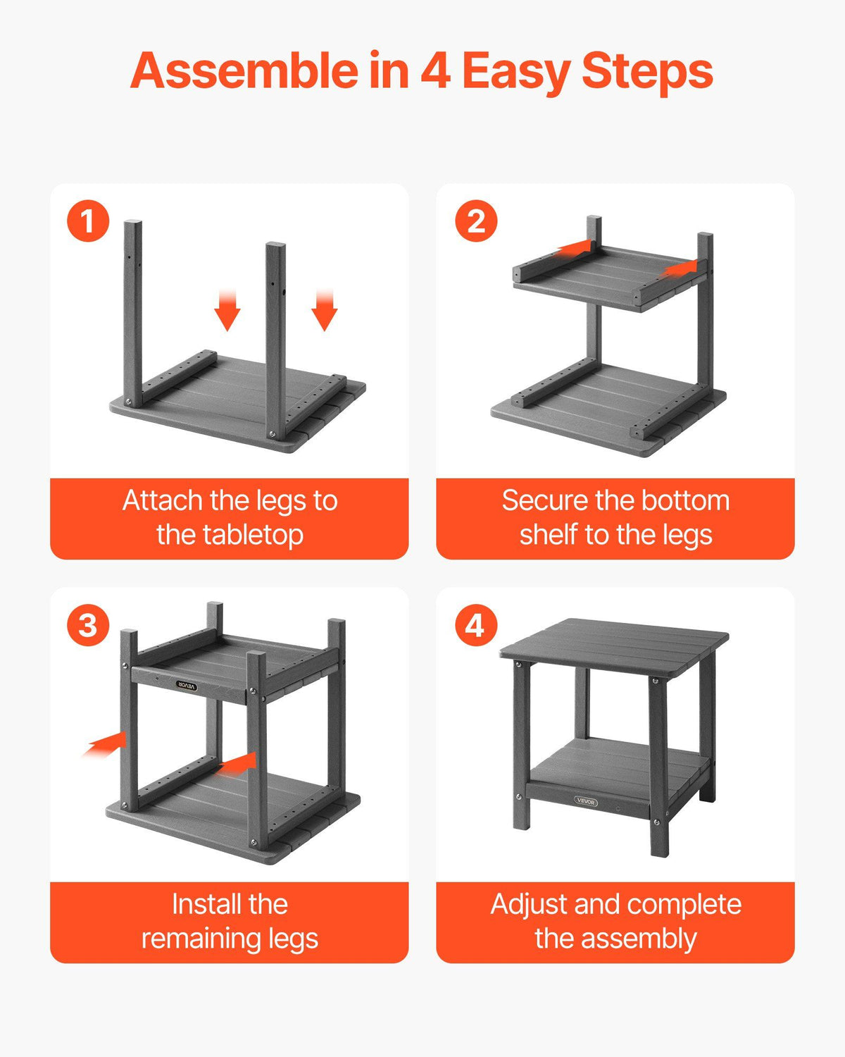 Outdoor Side Table, 450W x 380D x 440H mm, Double Layer HDPE Outside End Table for Easy Maintenance, V952-HWBZHDPEJXZMOR2RE001V0