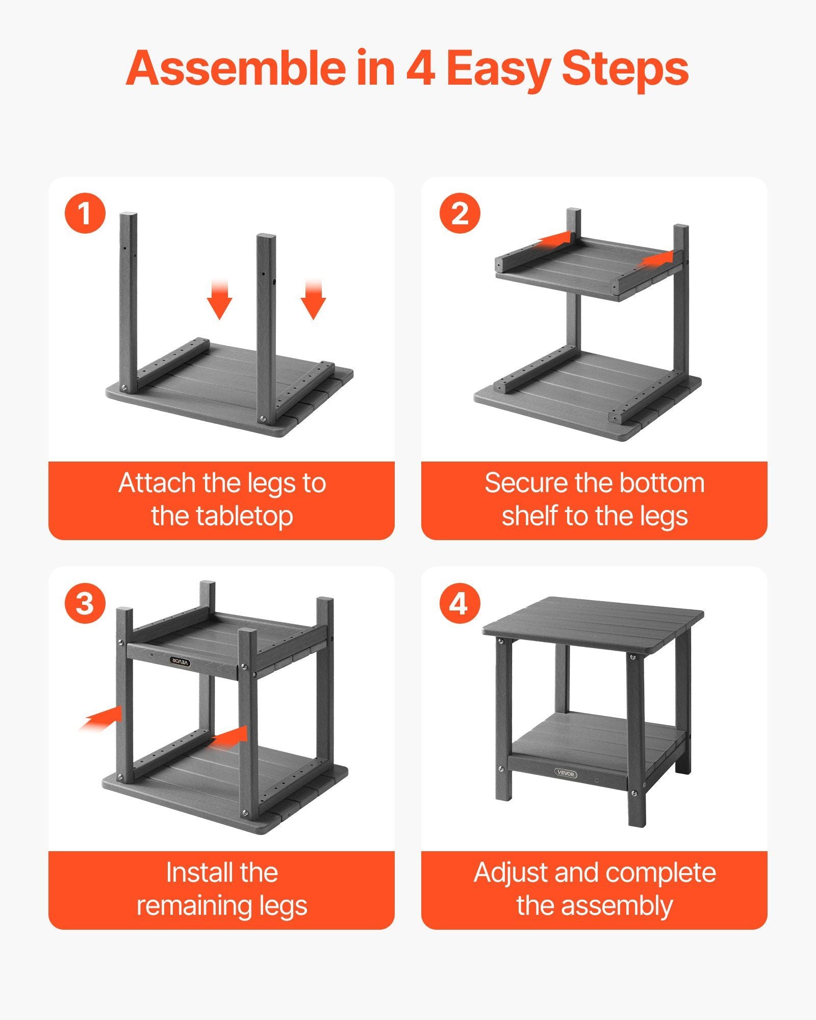 Outdoor Side Table, 450W x 380D x 440H mm, Double Layer HDPE Outside End Table for Easy Maintenance, V952-HWBZHDPEJXZMOR2RE001V0