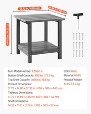 Outdoor Side Table, 450W x 380D x 440H mm, Double Layer HDPE Outside End Table for Easy Maintenance, V952-HWBZHDPEJXZMOR2RE001V0
