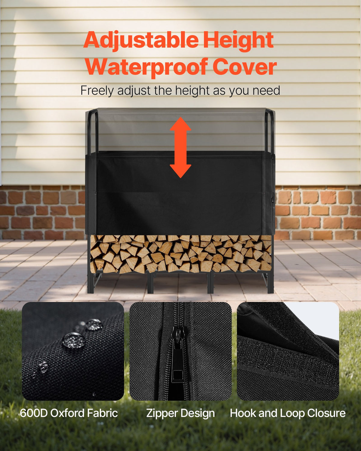 Firewood Rack with Waterproof Cover, 1.22m Outdoor Firewood Holder, 1/4 Cord Storage Metal Log Holder, 400lb V952-HWDCJ4FT20MMXR42A001V0