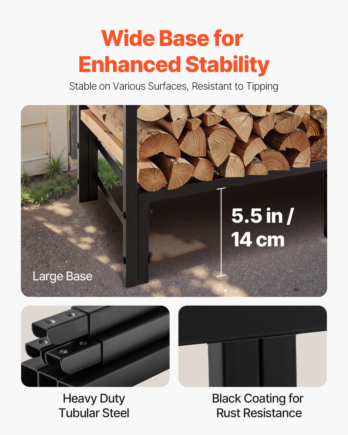 Firewood Rack with Waterproof Cover, 1.22m Outdoor Firewood Holder, 1/4 Cord Storage Metal Log Holder, 400lb V952-HWDCJ4FT20MMXR42A001V0