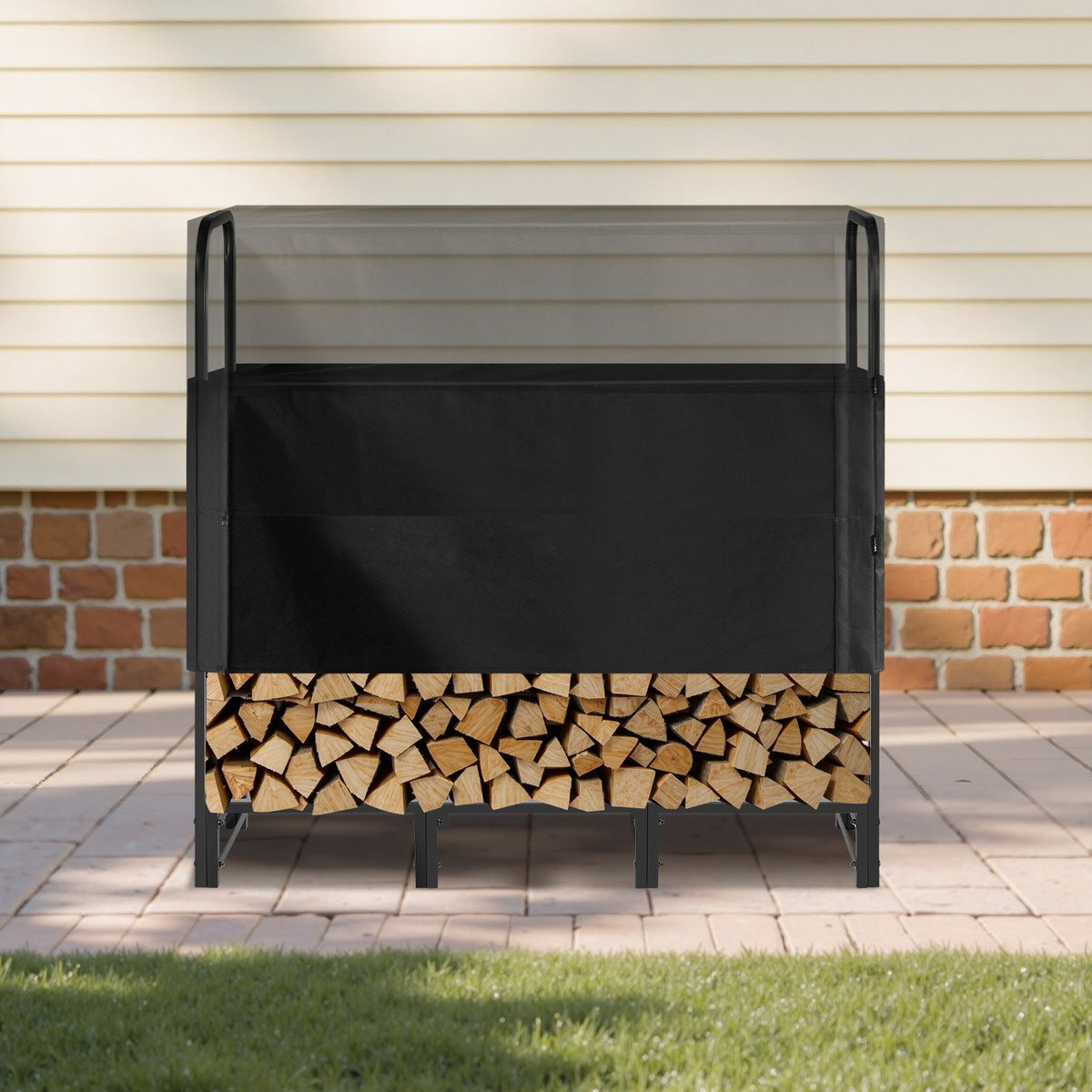 Firewood Rack with Waterproof Cover, 1.22m Outdoor Firewood Holder, 1/4 Cord Storage Metal Log Holder, 400lb V952-HWDCJ4FT20MMXR42A001V0
