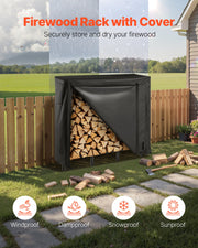 Firewood Rack with Waterproof Cover, 1.22m Outdoor Firewood Holder, 1/4 Cord Storage Metal Log Holder, 400lb V952-HWDCJ4FT20MMYL0PX001V0