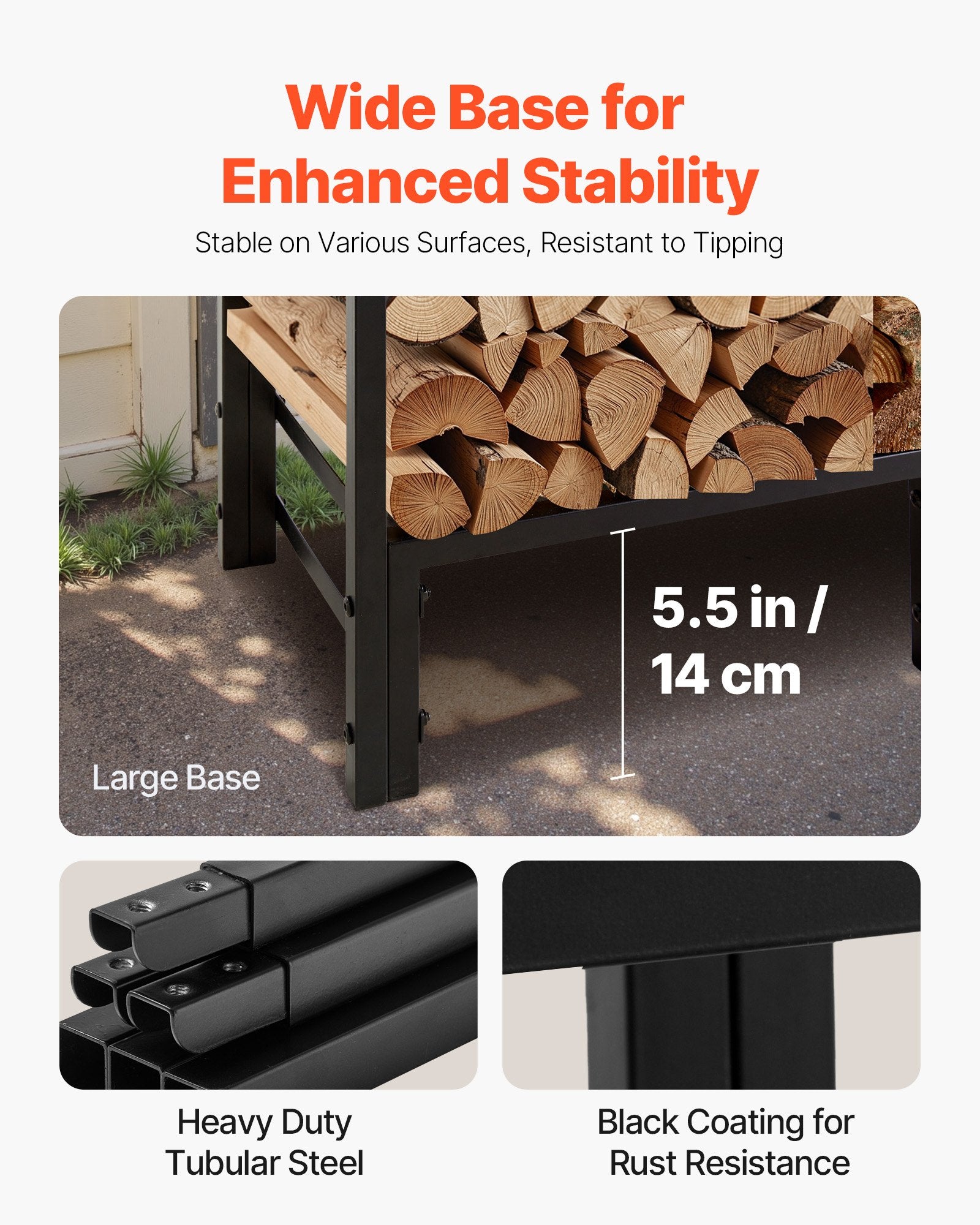 Firewood Rack with Waterproof Cover, 1.22m Outdoor Firewood Holder, 1/4 Cord Storage Metal Log Holder, 400lb V952-HWDCJ4FT20MMYL0PX001V0
