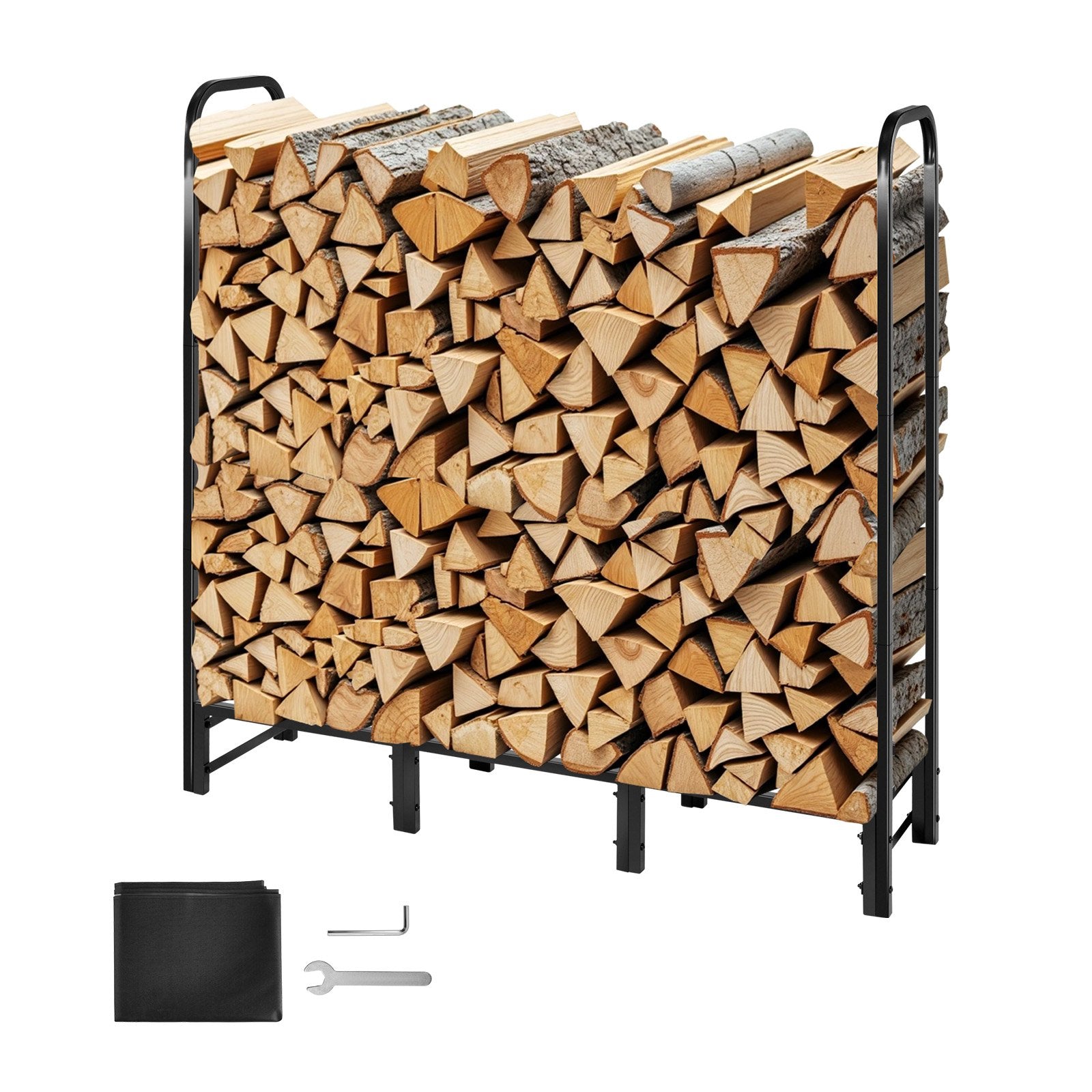 Firewood Rack with Waterproof Cover, 1.22m Outdoor Firewood Holder, 1/4 Cord Storage Metal Log Holder, 400lb V952-HWDCJ4FT20MMYL0PX001V0