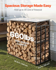 Firewood Rack with Sloped Roof, 143cm Outdoor Firewood Holder, 1/4 Cord Log Storage Shed, 299kg Max Weight V952-HWDCJ4FT20MMZB5Q6001V0