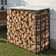 Firewood Rack with Sloped Roof, 143cm Outdoor Firewood Holder, 1/4 Cord Log Storage Shed, 299kg Max Weight V952-HWDCJ4FT20MMZB5Q6001V0