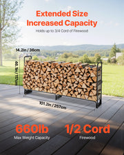Firewood Rack with Waterproof Cover, 2.57m Outdoor Firewood Holder, 1/2 Cord Storage Metal Log Holder, 299kg V952-HWDCJ8FTPSYG1JYW6001V0