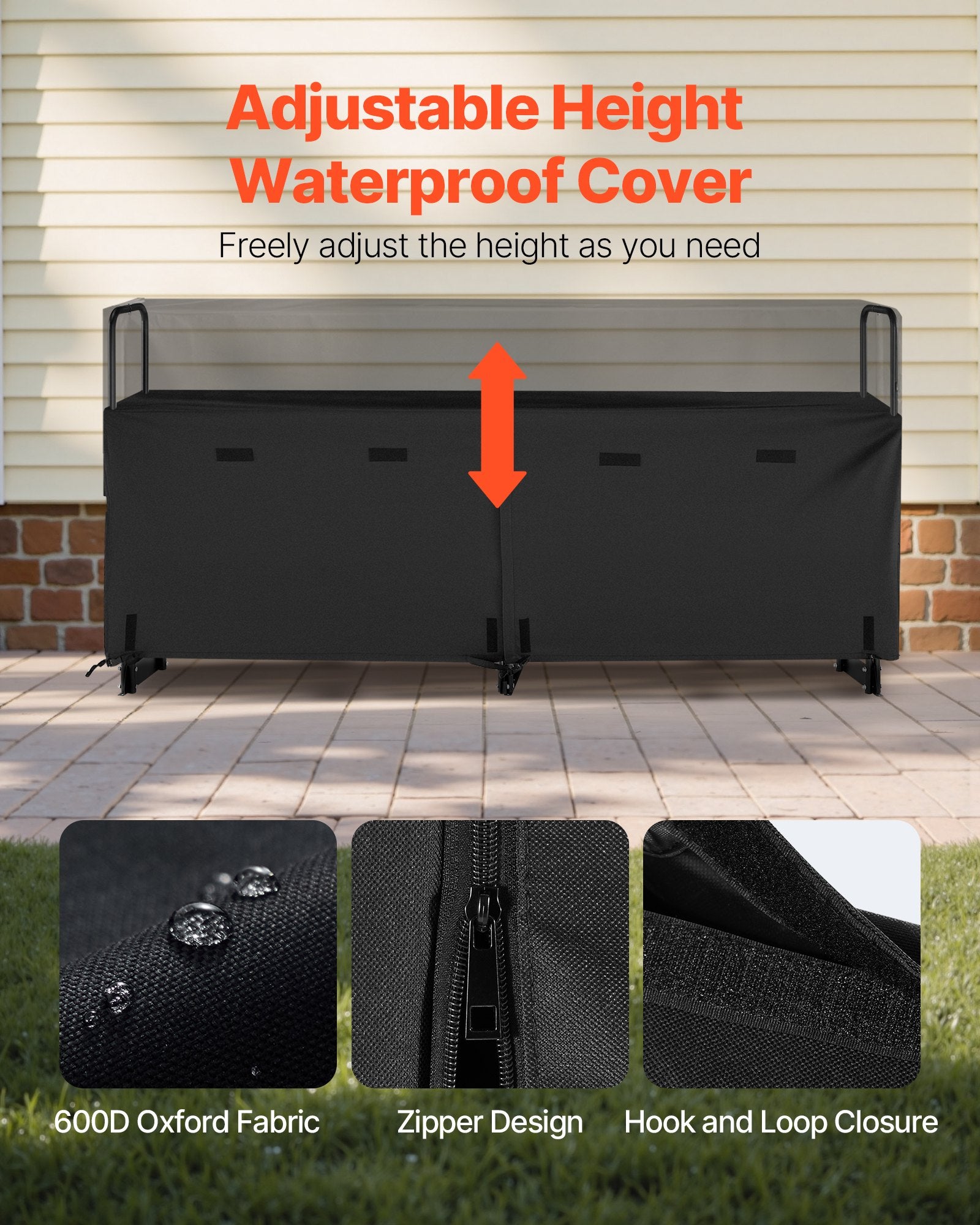 Firewood Rack with Waterproof Cover, 2.57m Outdoor Firewood Holder, 1/2 Cord Storage Metal Log Holder, 299kg V952-HWDCJ8FTPSYG1JYW6001V0