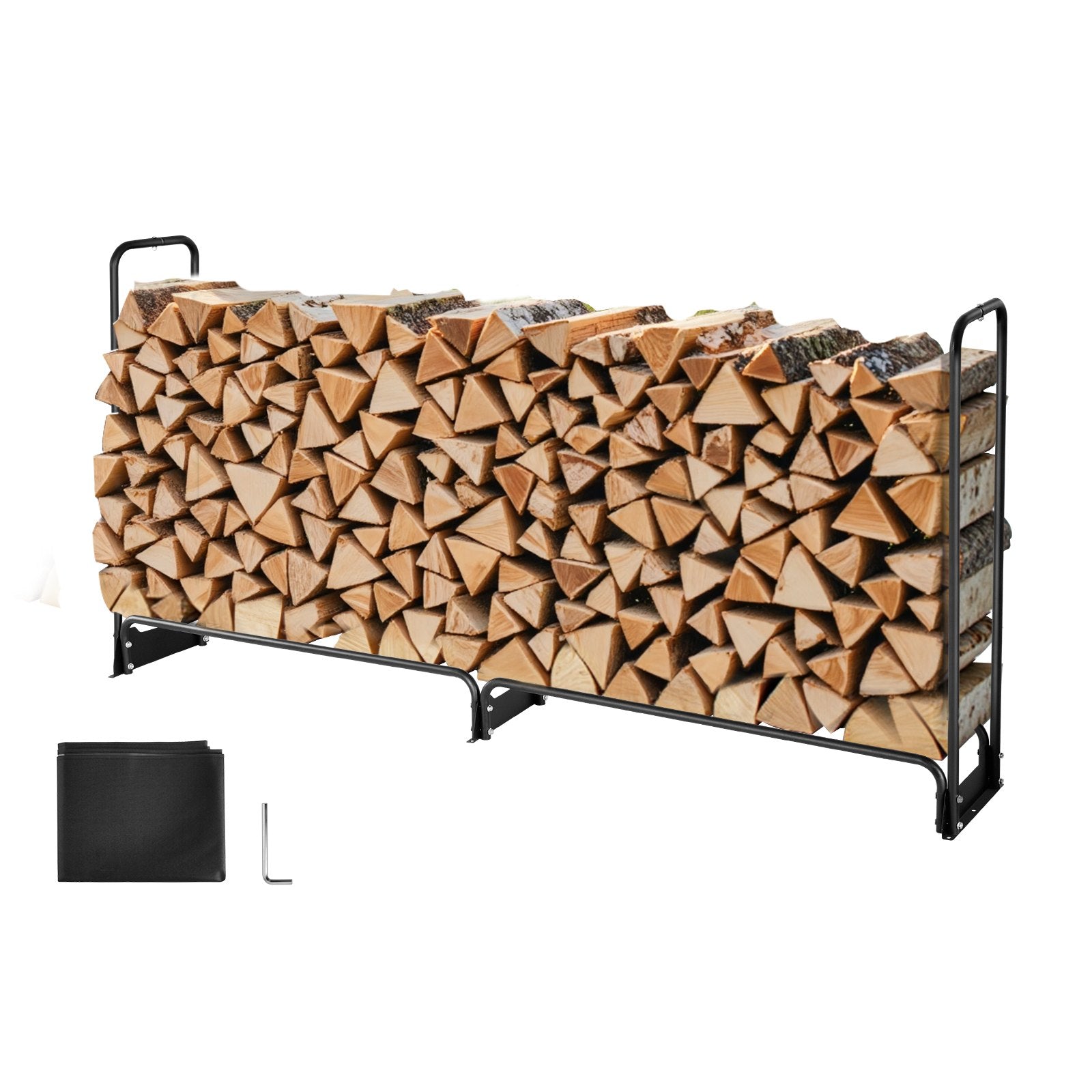 Firewood Rack with Waterproof Cover, 2.57m Outdoor Firewood Holder, 1/2 Cord Storage Metal Log Holder, 299kg V952-HWDCJ8FTPSYG1JYW6001V0