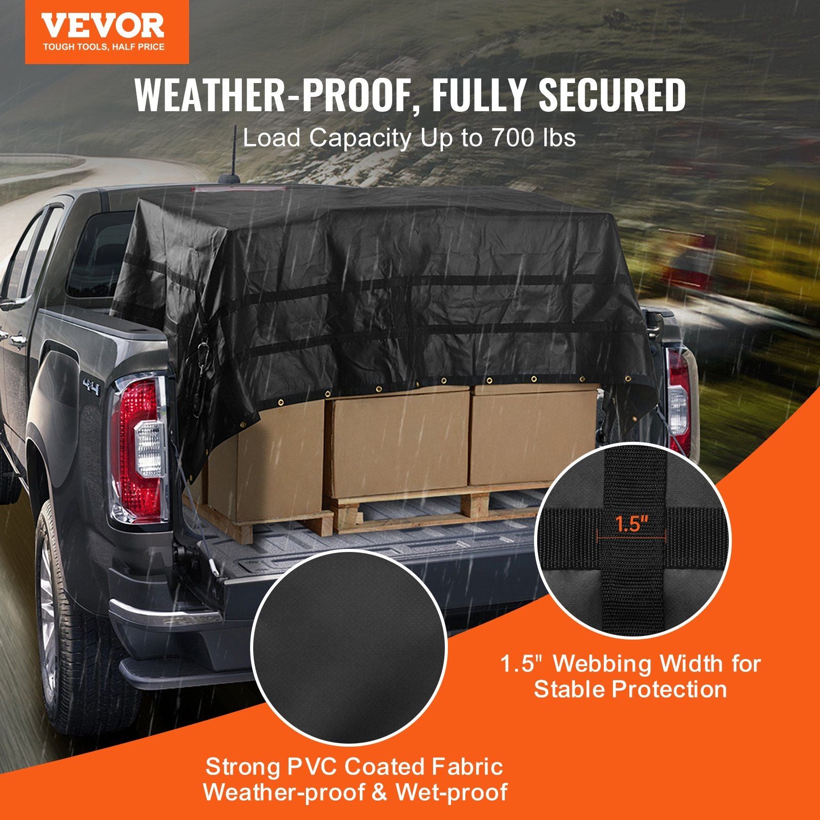 Cargo Net, 3050 x 2670 mm, Heavy Duty Truck Cargo Net for Truck Bed, 4 Adjustable Straps with Carabiners and V952-HWGDWYMESHYFSTOU0V0