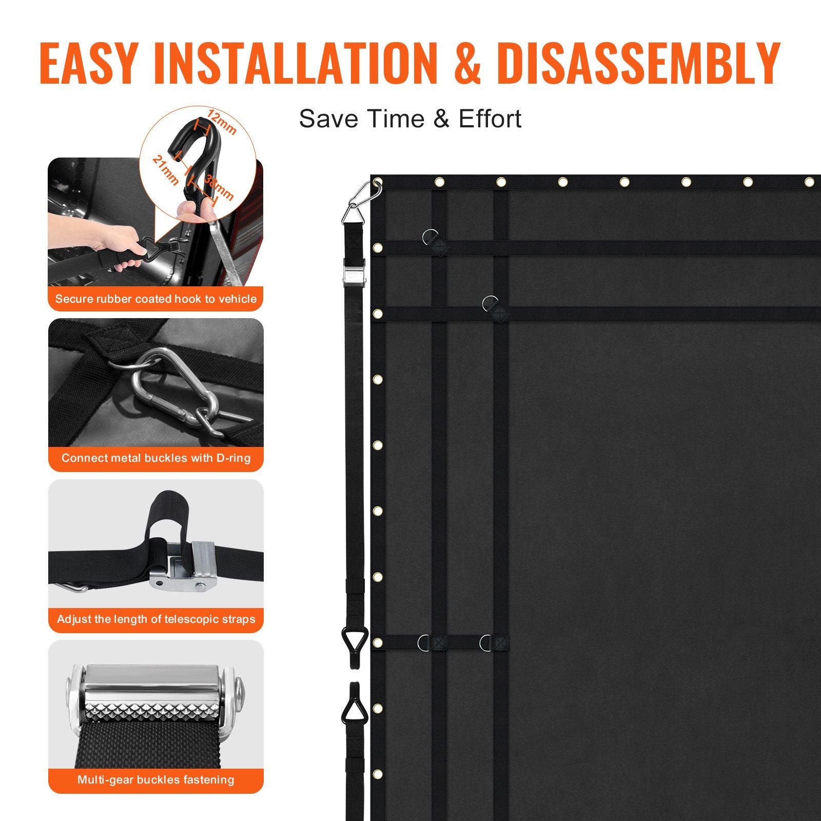 Cargo Net, 3050 x 2670 mm, Heavy Duty Truck Cargo Net for Truck Bed, 4 Adjustable Straps with Carabiners and V952-HWGDWYMESHYFSTOU0V0