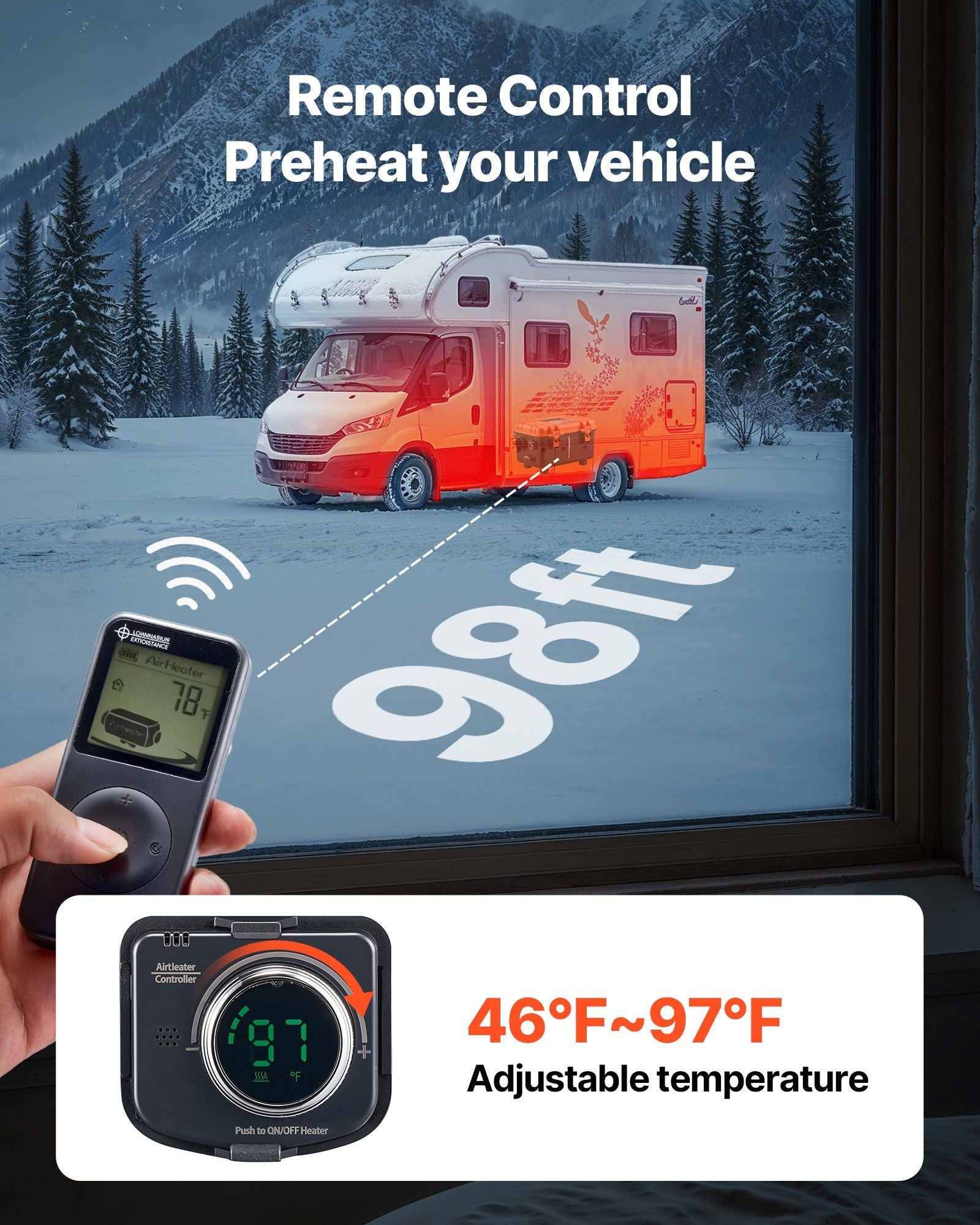 Diesel Heater, 8KW, DC 12V/24V, All in One Portable Diesel Air Heater with Remote Control and LCD Screen, V952-HWKCYJRQ25N19PQL1001V3