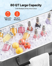 75.7L Rolling Ice Chest, Hold up to 50 Bottles / 110 Cans, Portable Patio Party Bar Drink Cooler Cart with V952-HWLQTCDZJHSHPA24Z001V0