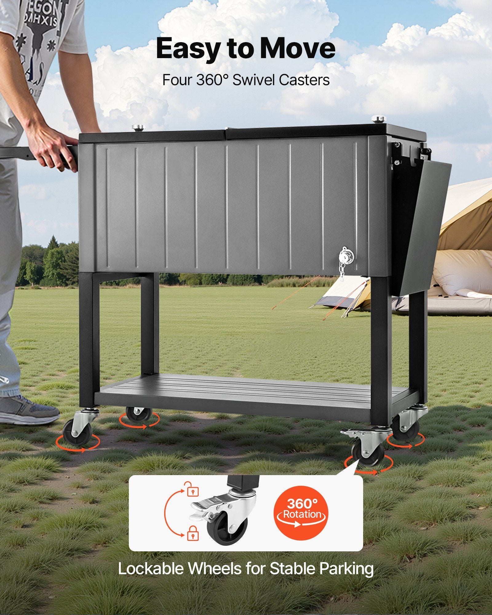 75.7L Rolling Ice Chest, Hold up to 50 Bottles / 110 Cans, Portable Patio Party Bar Drink Cooler Cart with V952-HWLQTCDZJHSHPA24Z001V0