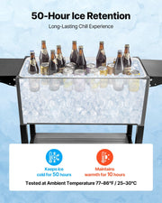 75.7L Rolling Ice Chest, Hold up to 50 Bottles / 110 Cans, Portable Patio Party Bar Drink Cooler Cart with V952-HWLQTCDZJHSHPA24Z001V0
