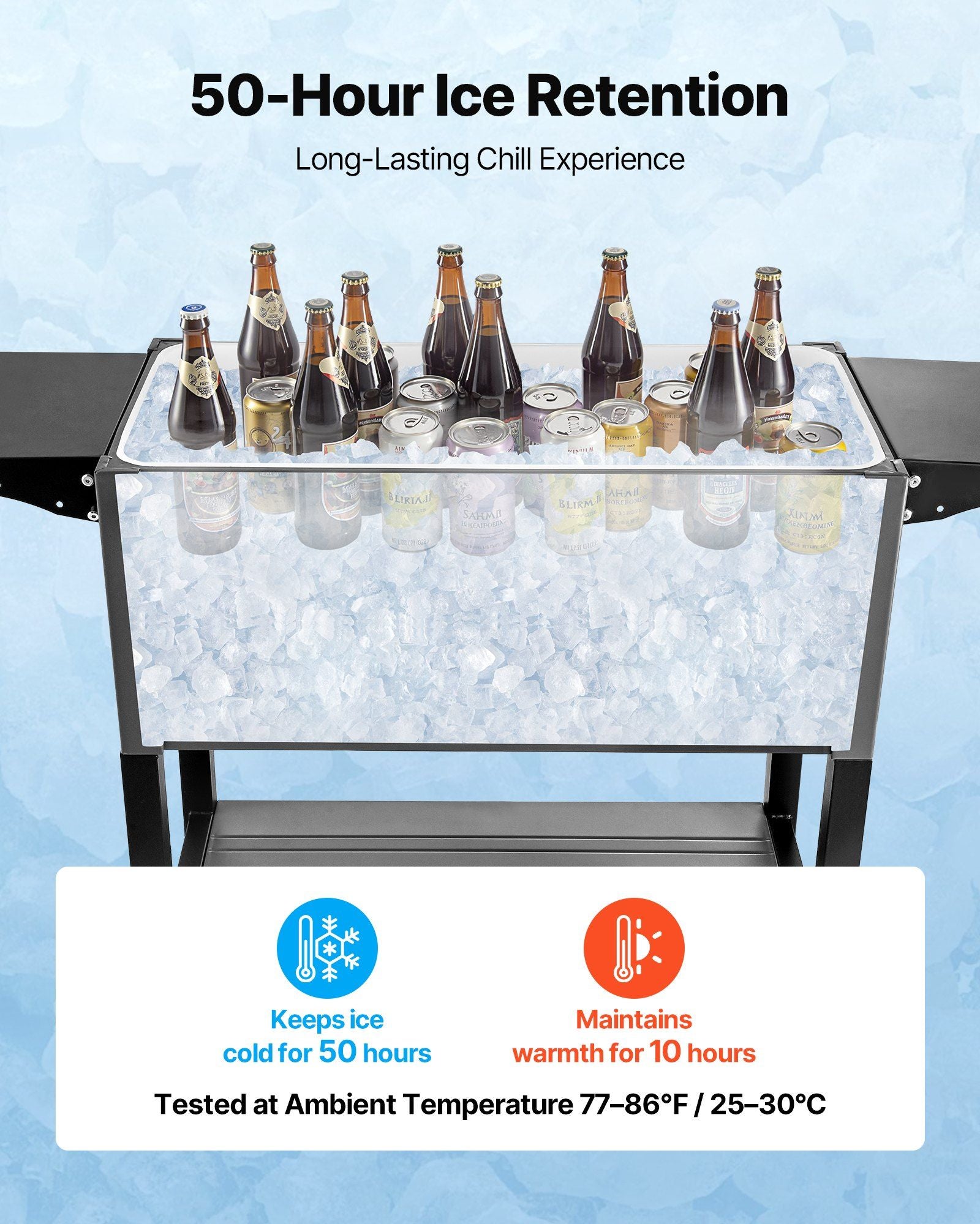 75.7L Rolling Ice Chest, Hold up to 50 Bottles / 110 Cans, Portable Patio Party Bar Drink Cooler Cart with V952-HWLQTCDZJHSHPA24Z001V0