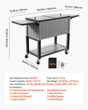 75.7L Rolling Ice Chest, Hold up to 50 Bottles / 110 Cans, Portable Patio Party Bar Drink Cooler Cart with V952-HWLQTCDZJHSHPA24Z001V0