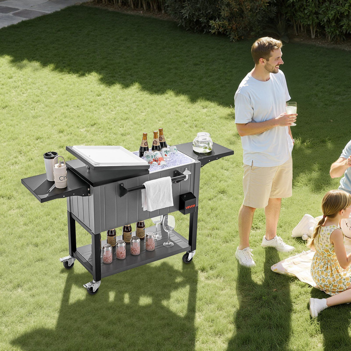 75.7L Rolling Ice Chest, Hold up to 50 Bottles / 110 Cans, Portable Patio Party Bar Drink Cooler Cart with V952-HWLQTCDZJHSHPA24Z001V0