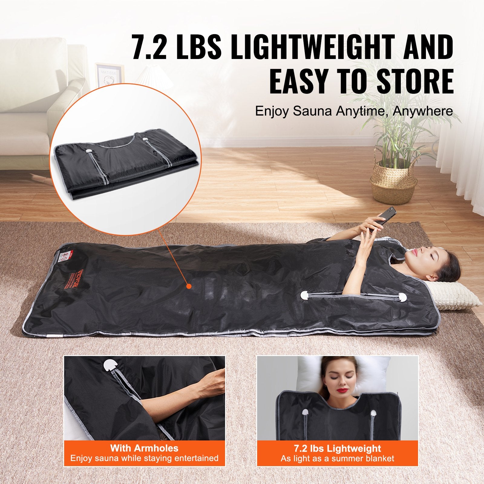 Sauna Blanket for Detoxification, Portable Far Infrared Sauna for Home, Oxford Sauna Bag w/ Arm Holes & V952-HWSNTNJB3171TLJS8V3