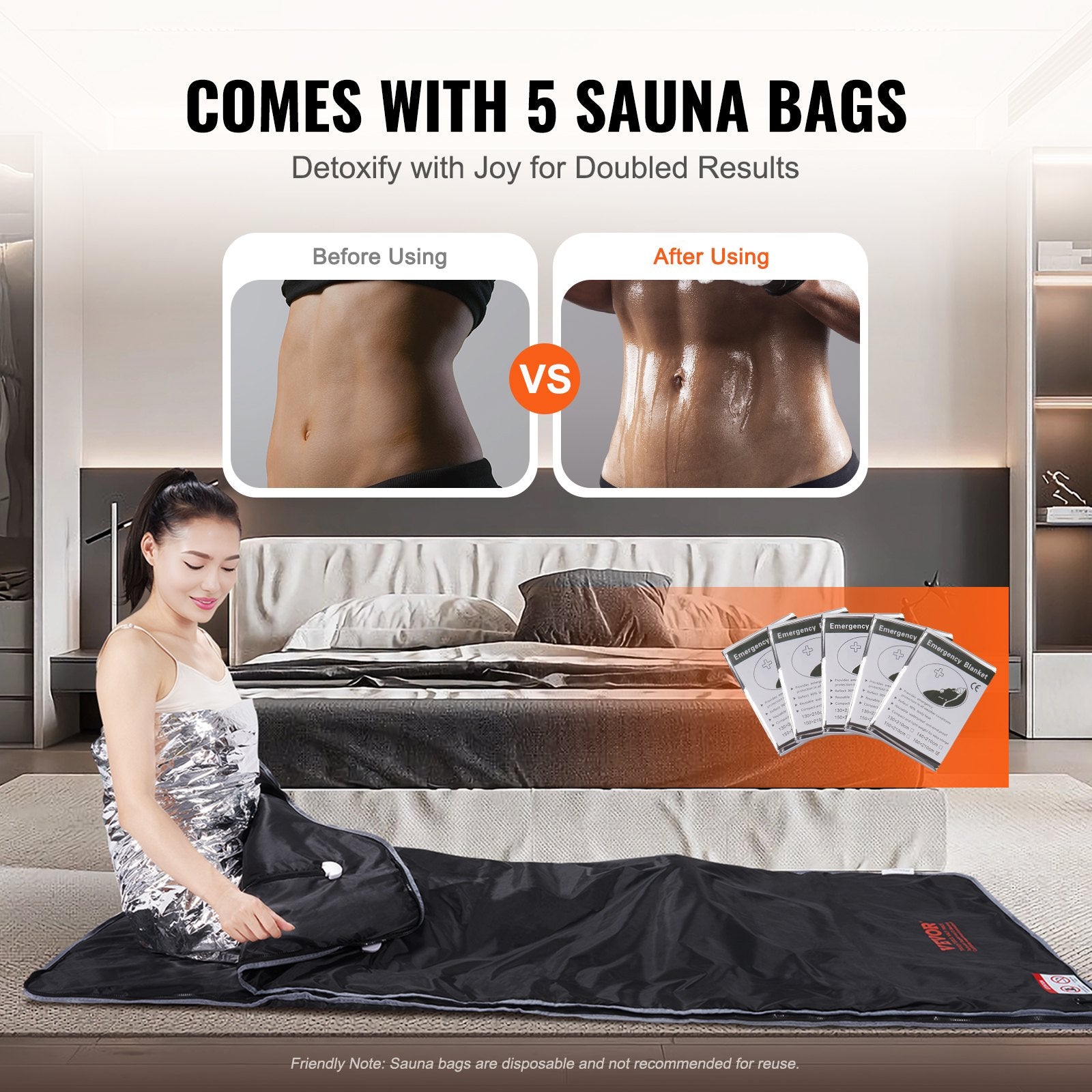 Sauna Blanket for Detoxification, Portable Far Infrared Sauna for Home, Oxford Sauna Bag w/ Arm Holes & V952-HWSNTNJB3171TLJS8V3