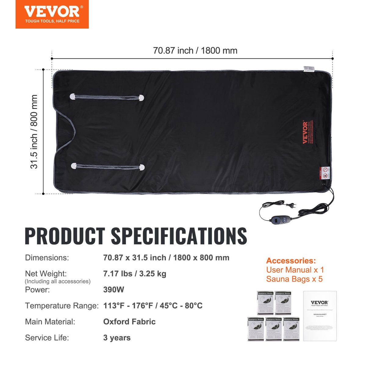 Sauna Blanket for Detoxification, Portable Far Infrared Sauna for Home, Oxford Sauna Bag w/ Arm Holes & V952-HWSNTNJB3171TLJS8V3