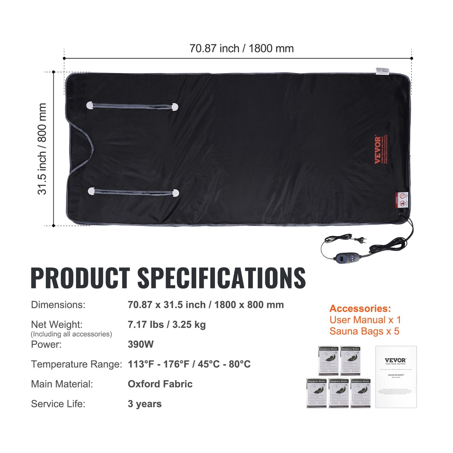 Sauna Blanket for Detoxification, Portable Far Infrared Sauna for Home, Oxford Sauna Bag w/ Arm Holes & V952-HWSNTNJB3171TLJS8V3