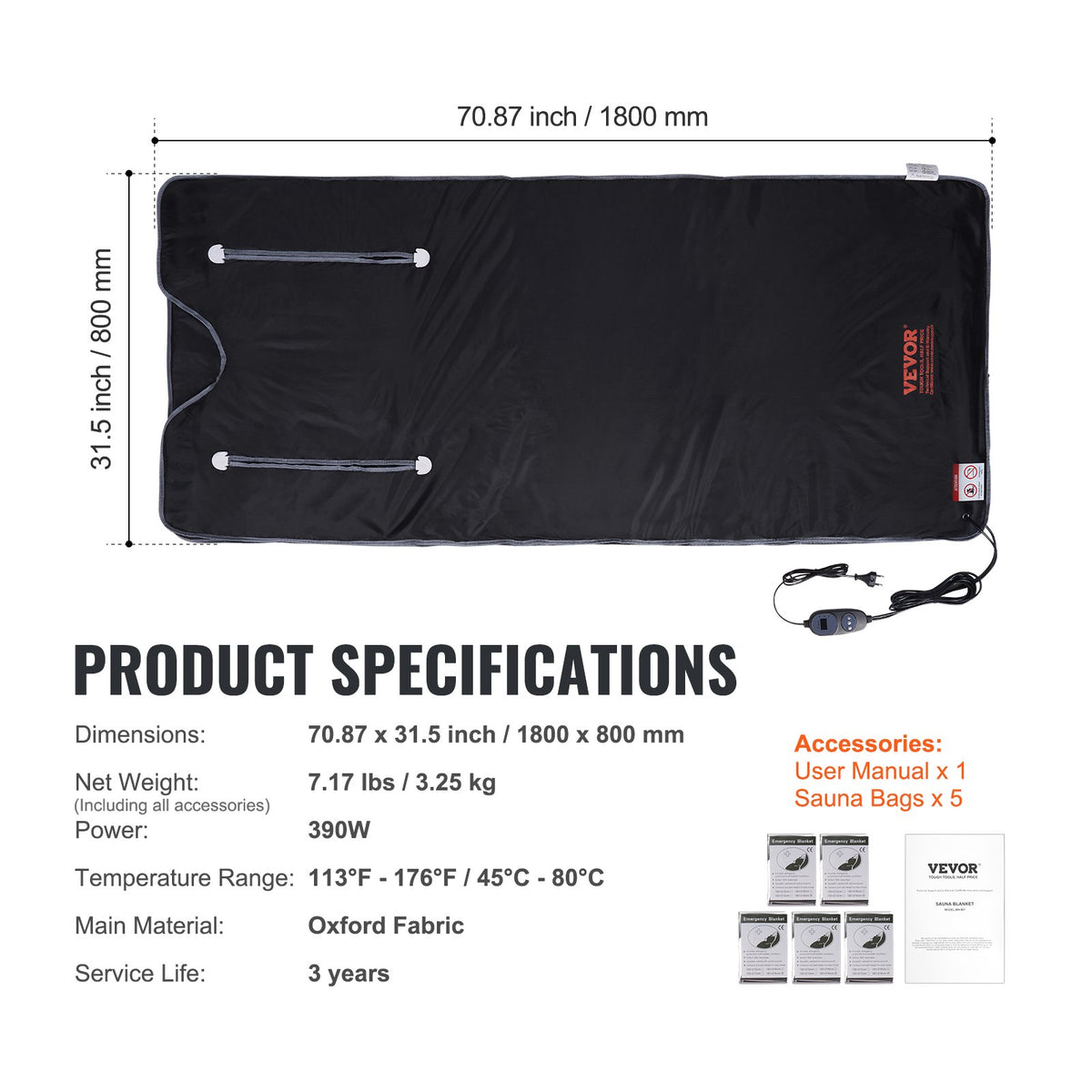 Sauna Blanket for Detoxification, Portable Far Infrared Sauna for Home, Oxford Sauna Bag w/ Arm Holes & V952-HWSNTNJB3171TLJS8V3