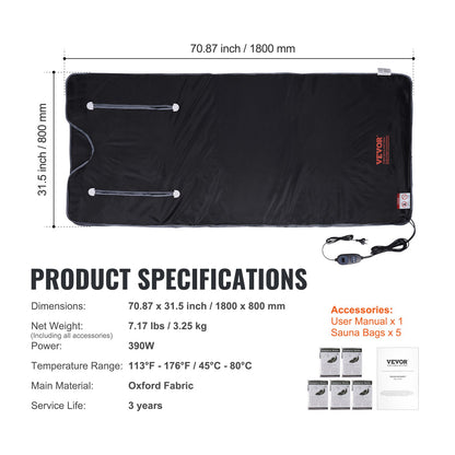 Sauna Blanket for Detoxification, Portable Far Infrared Sauna for Home, Oxford Sauna Bag w/ Arm Holes & V952-HWSNTNJB3171TLJS8V3
