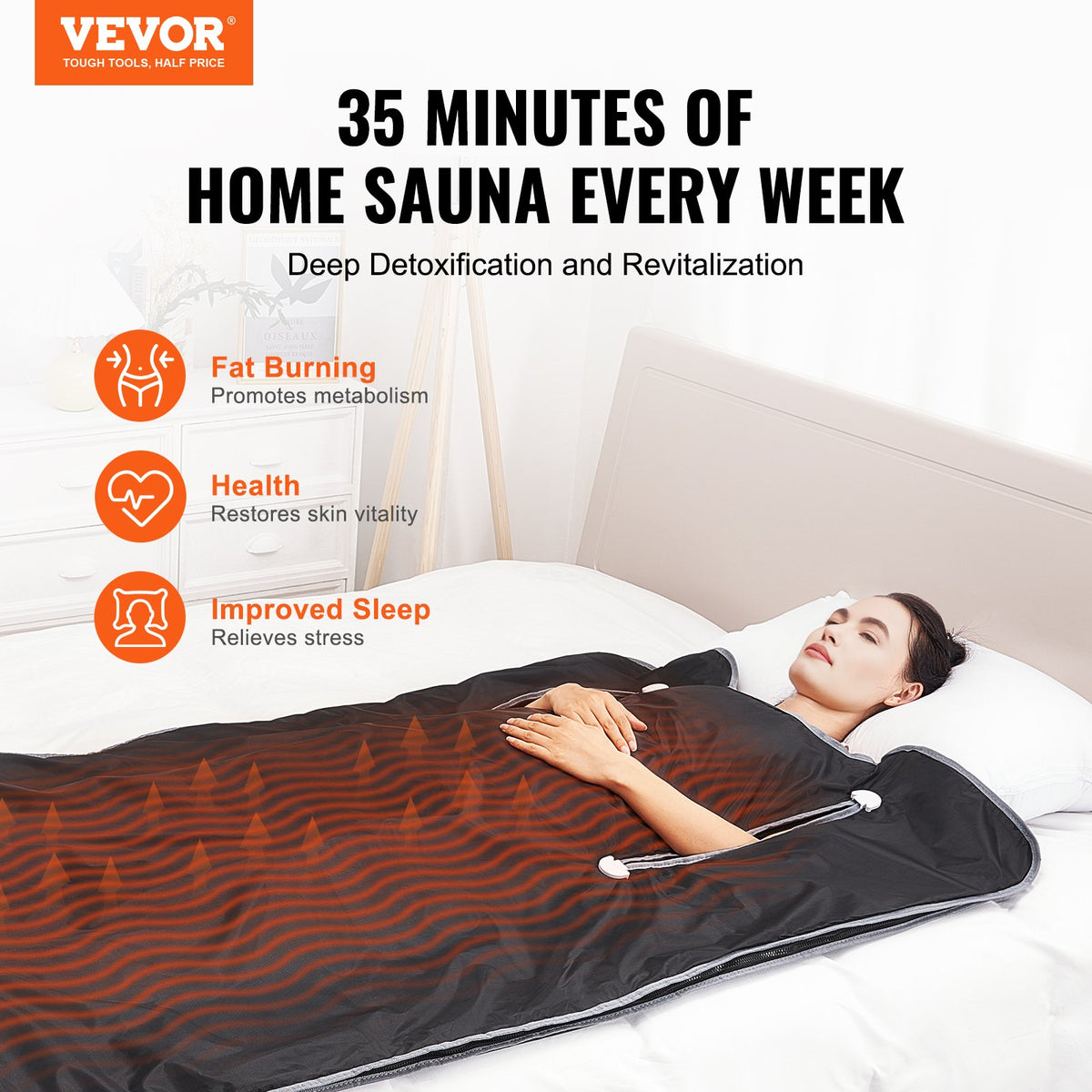 Sauna Blanket for Detoxification, Portable Far Infrared Sauna for Home, Oxford Sauna Bag w/ Arm Holes & V952-HWSNTNJB36764RD8IV3