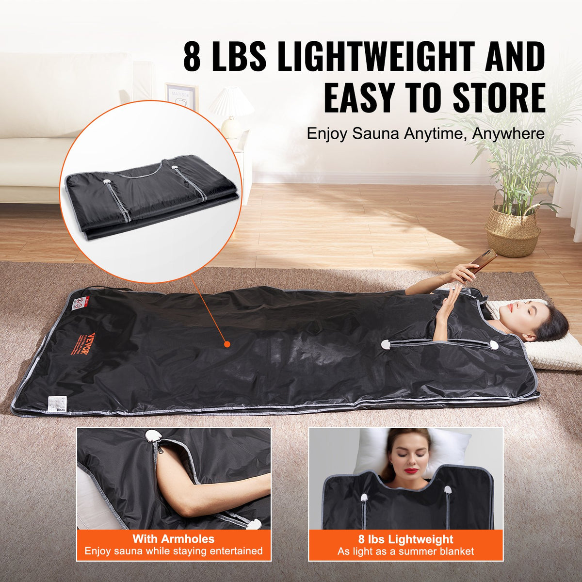 Sauna Blanket for Detoxification, Portable Far Infrared Sauna for Home, Oxford Sauna Bag w/ Arm Holes & V952-HWSNTNJB36764RD8IV3