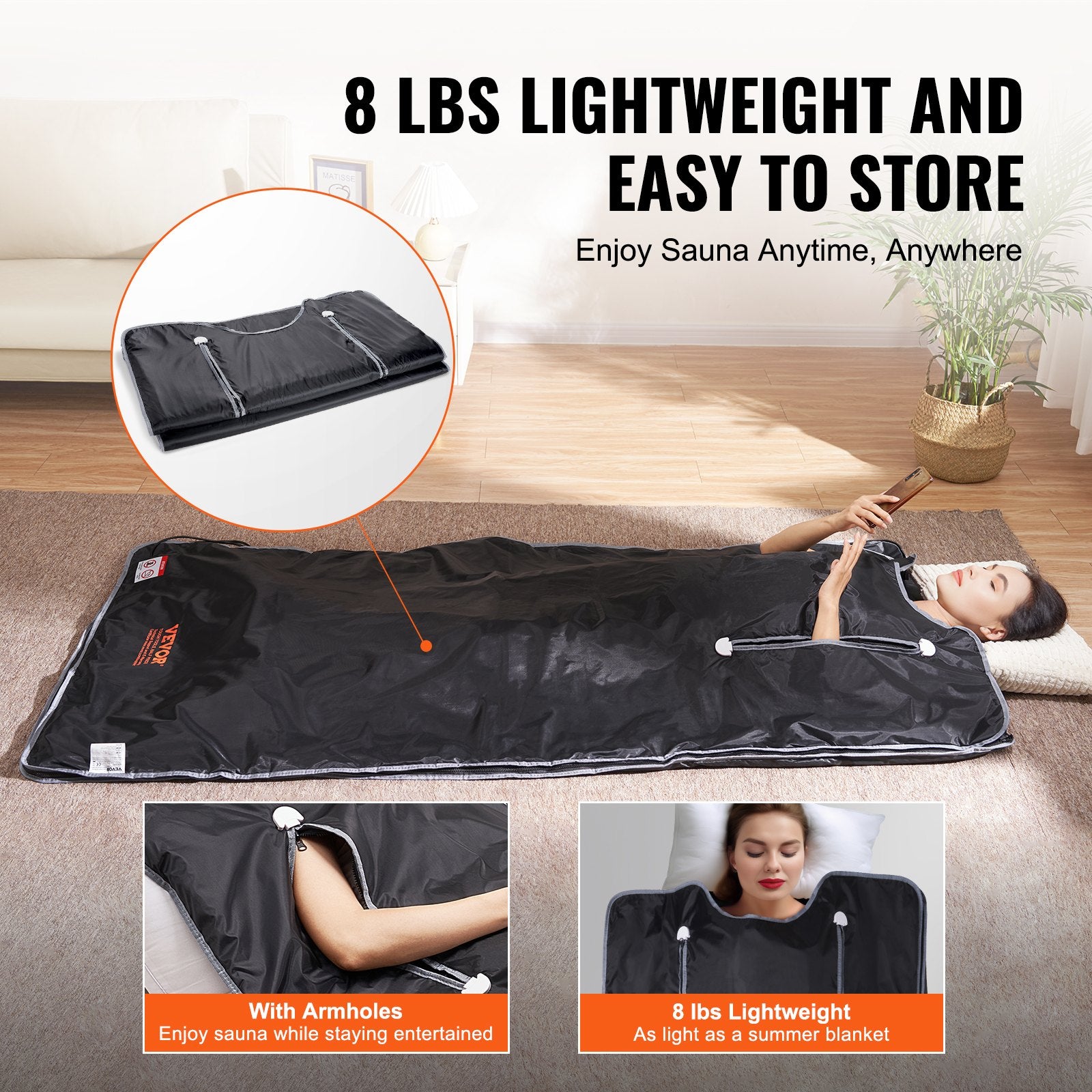 Sauna Blanket for Detoxification, Portable Far Infrared Sauna for Home, Oxford Sauna Bag w/ Arm Holes & V952-HWSNTNJB36764RD8IV3