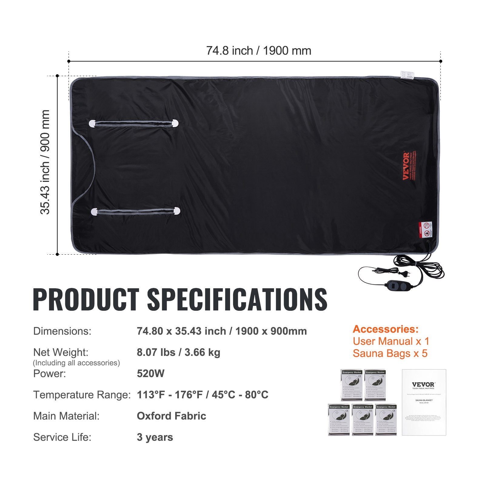 Sauna Blanket for Detoxification, Portable Far Infrared Sauna for Home, Oxford Sauna Bag w/ Arm Holes & V952-HWSNTNJB36764RD8IV3