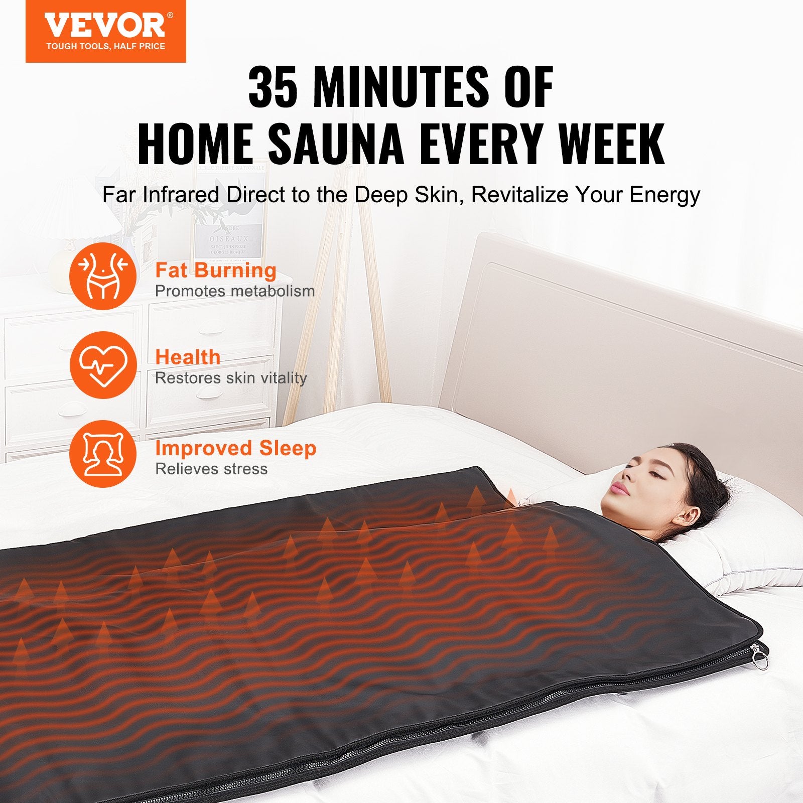 Sauna Blanket for Detoxification, Portable Far Infrared Sauna for Home Relaxation, 1-6 Level Adjustable V952-HWSNTPU7171IISCJYV3