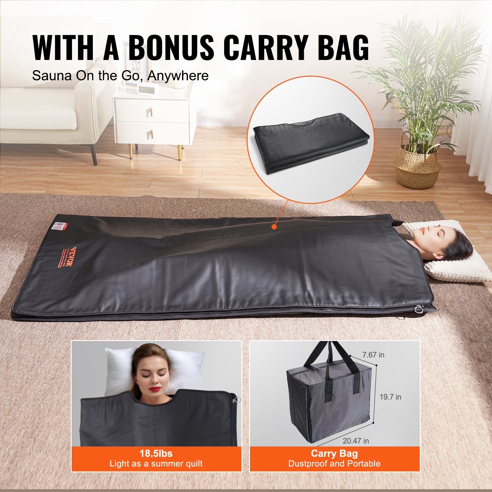 Sauna Blanket for Detoxification, Portable Far Infrared Sauna for Home Relaxation, 1-6 Level Adjustable V952-HWSNTPU7171IISCJYV3