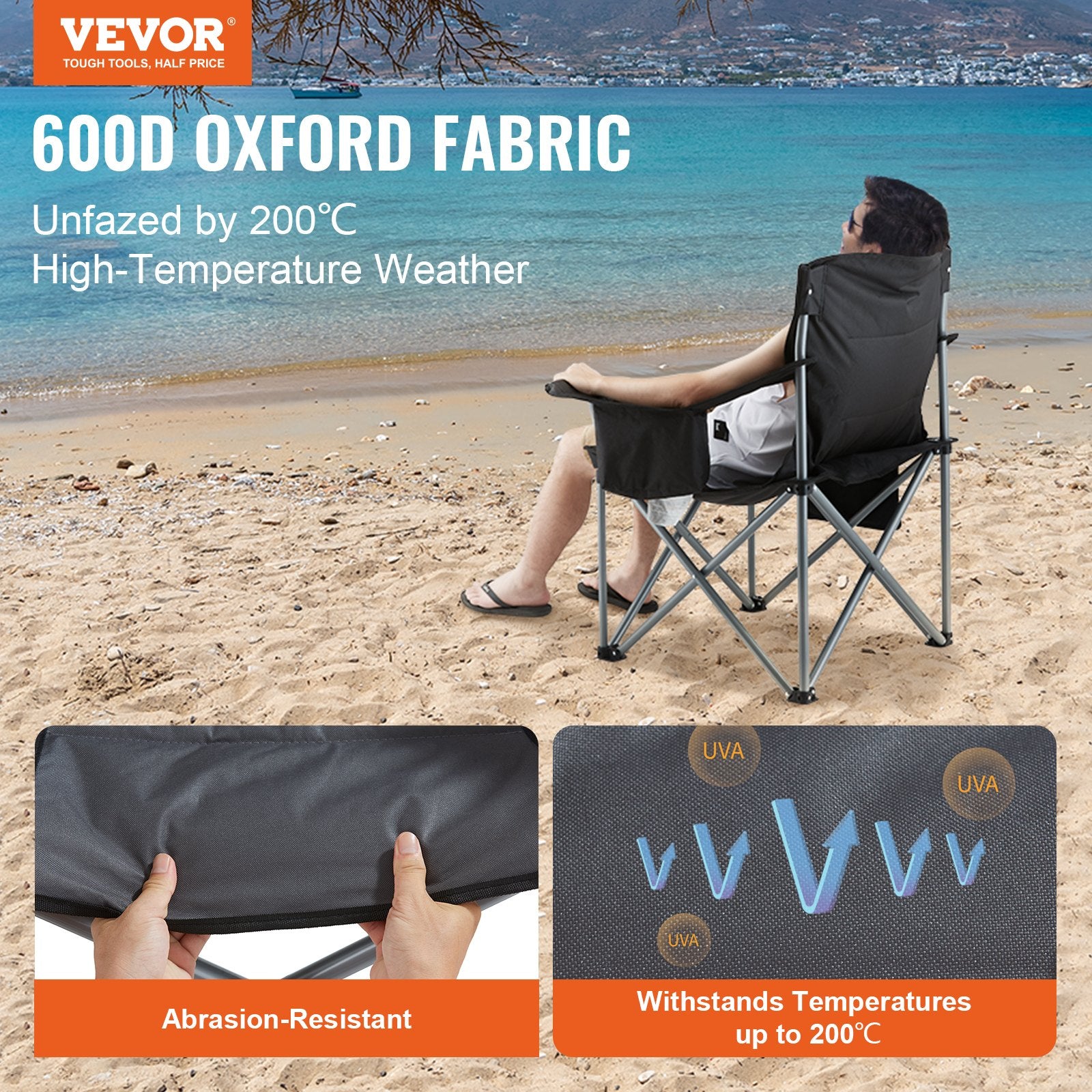 Camping Folding Chair for Adults, Portable Heavy Duty Outdoor Quad Lumbar Back Padded Arm Chairs with Side V952-HWZDYCY450LBSFODNV0
