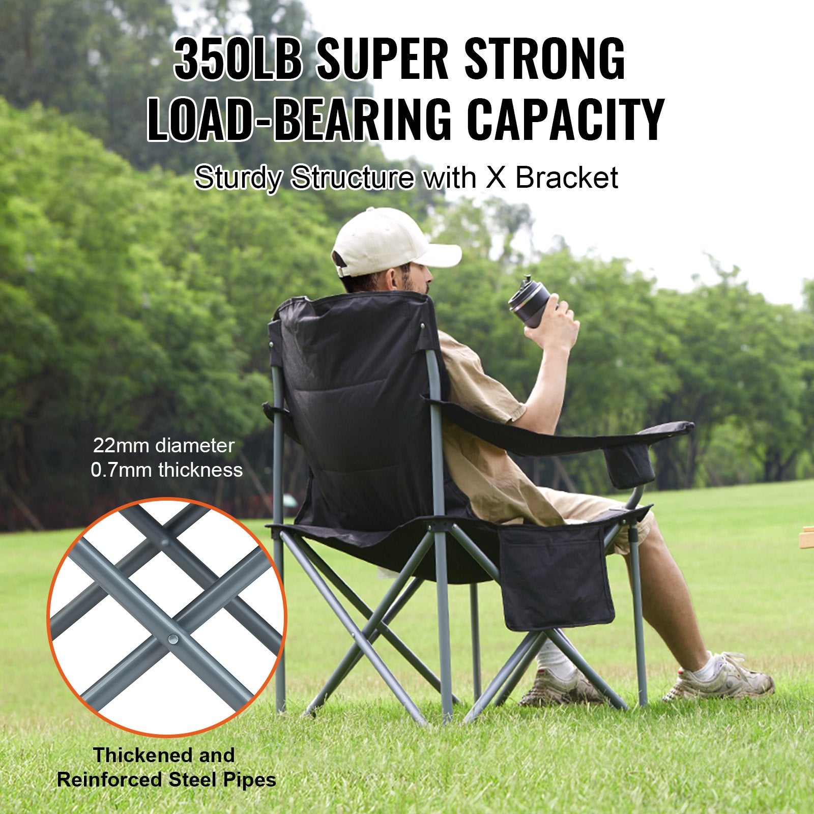 Camping Folding Chair for Adults, Portable Heavy Duty Outdoor Quad Lumbar Back Padded Arm Chairs with Side V952-HWZDYCY450LBSFODNV0