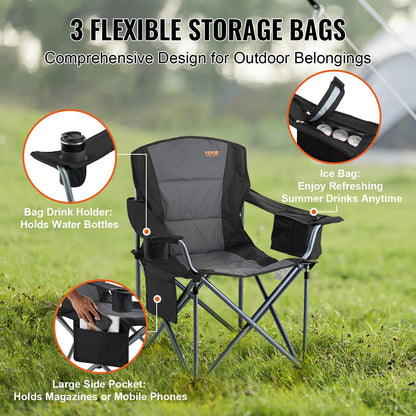 Camping Folding Chair for Adults, Portable Heavy Duty Outdoor Quad Lumbar Back Padded Arm Chairs with Side V952-HWZDYCY450LBSFODNV0