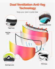 Frameless Ski Goggles, Magnet Cylindrical Lens with Pink Revo Coating, OTG Anti fog Snow Goggles for Men V952-HXJWKBSDCXHJ4LNEU001V0