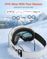 Frameless Ski Goggles, Magnet Cylindrical Lens with Pink Revo Coating, OTG Anti fog Snow Goggles for Men V952-HXJWKBSDCXHJ4LNEU001V0