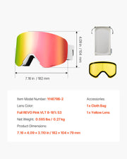 Frameless Ski Goggles, Magnet Cylindrical Lens with Pink Revo Coating, OTG Anti fog Snow Goggles for Men V952-HXJWKBSDCXHJ4LNEU001V0