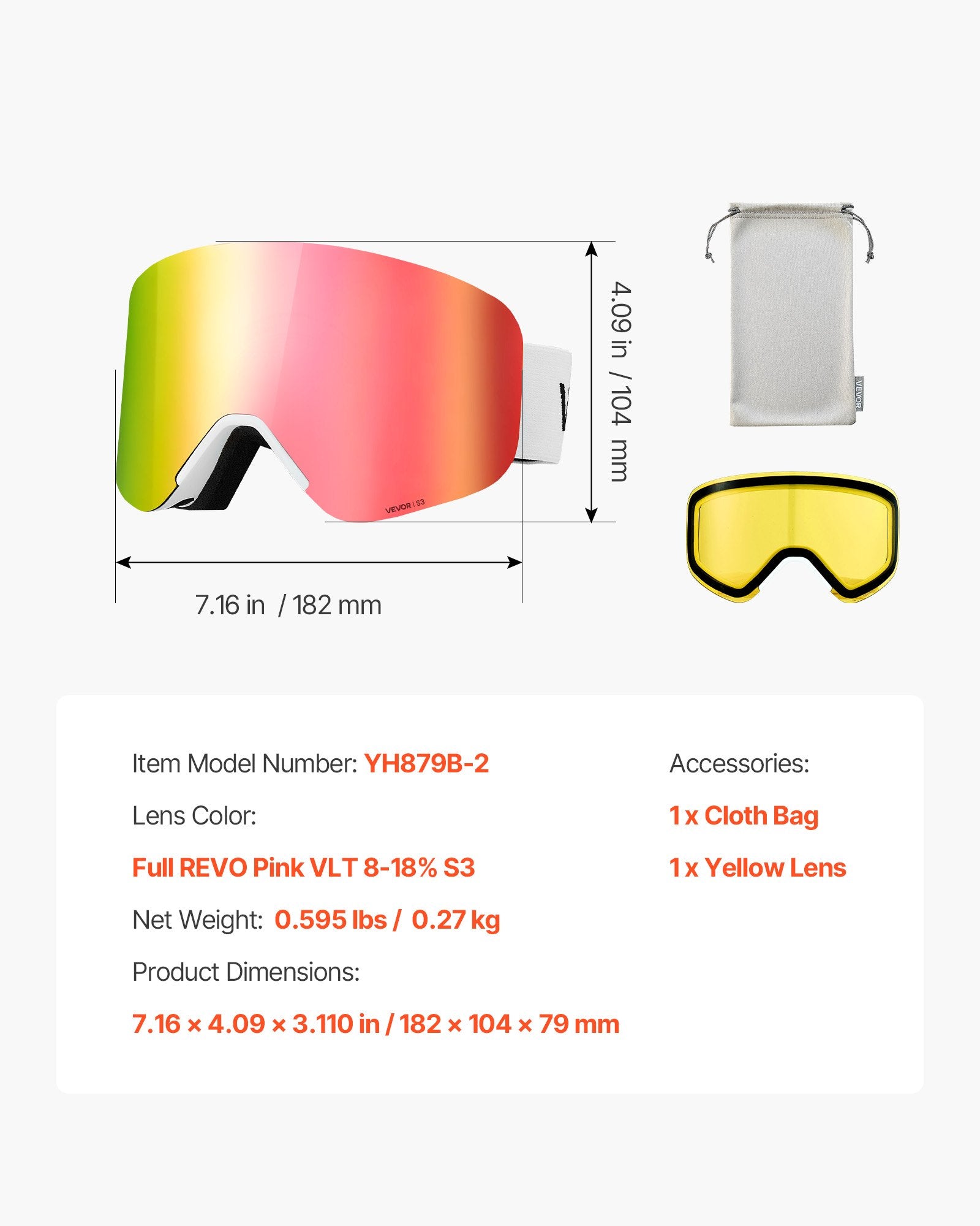 Frameless Ski Goggles, Magnet Cylindrical Lens with Pink Revo Coating, OTG Anti fog Snow Goggles for Men V952-HXJWKBSDCXHJ4LNEU001V0