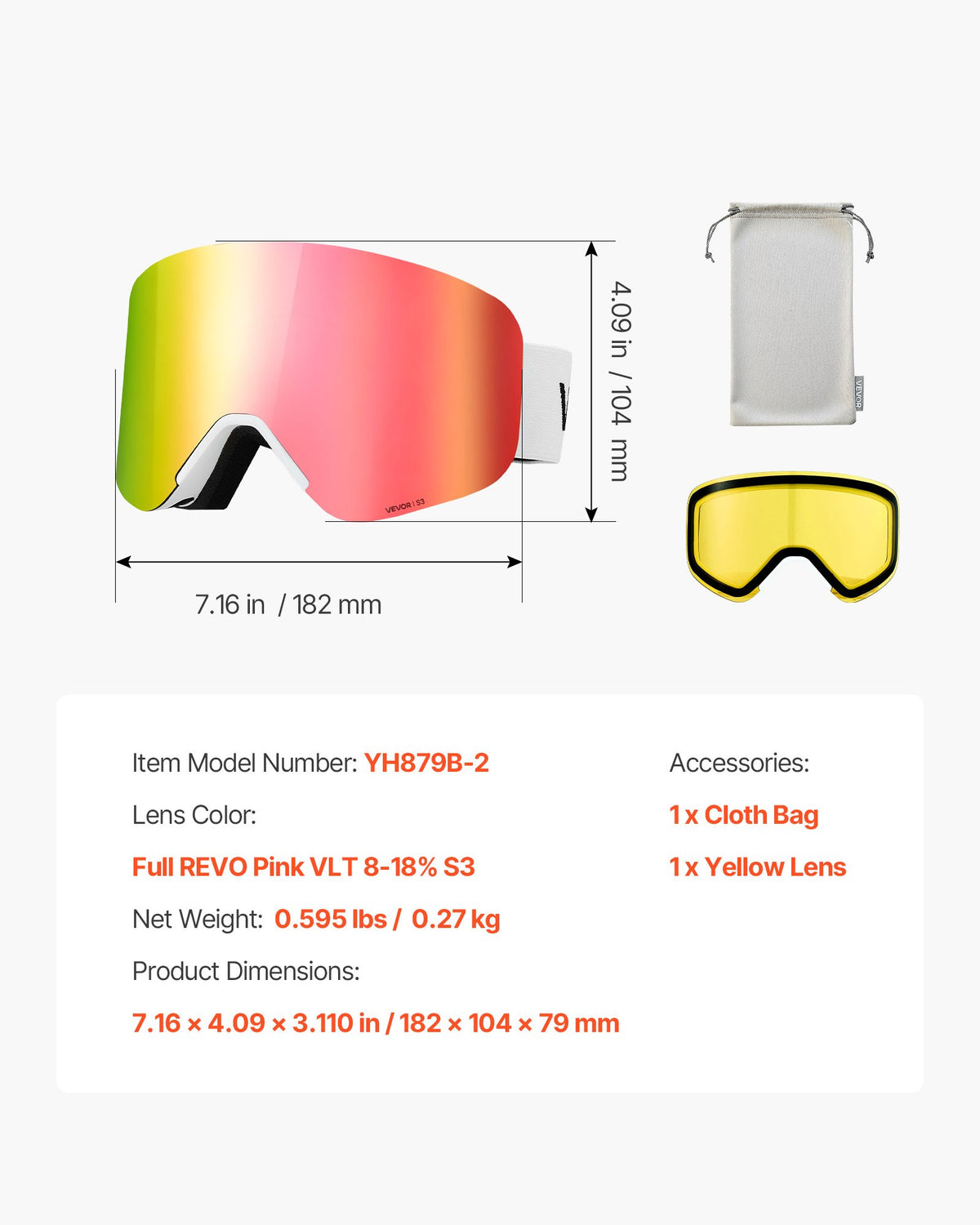 Frameless Ski Goggles, Magnet Cylindrical Lens with Pink Revo Coating, OTG Anti fog Snow Goggles for Men V952-HXJWKBSDCXHJ4LNEU001V0